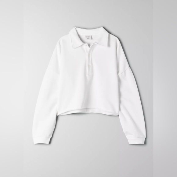 NWOT Aritzia Sunday Best Cropped Fleece Polo in White - Picture 5 of 6
